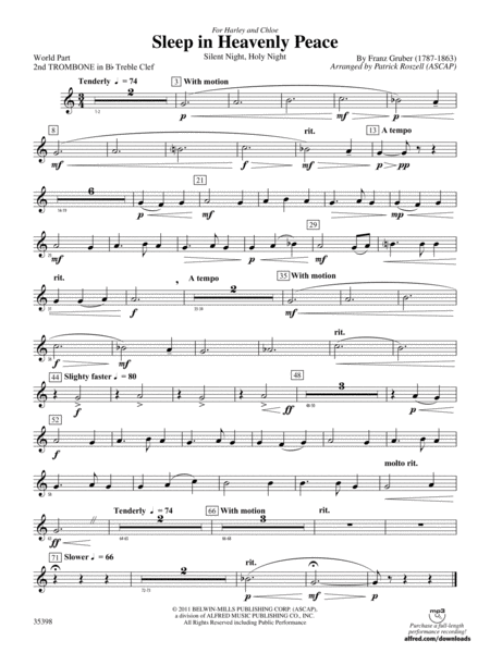 Sleep in Heavenly Peace: (wp) 2nd B-flat Trombone T.C.