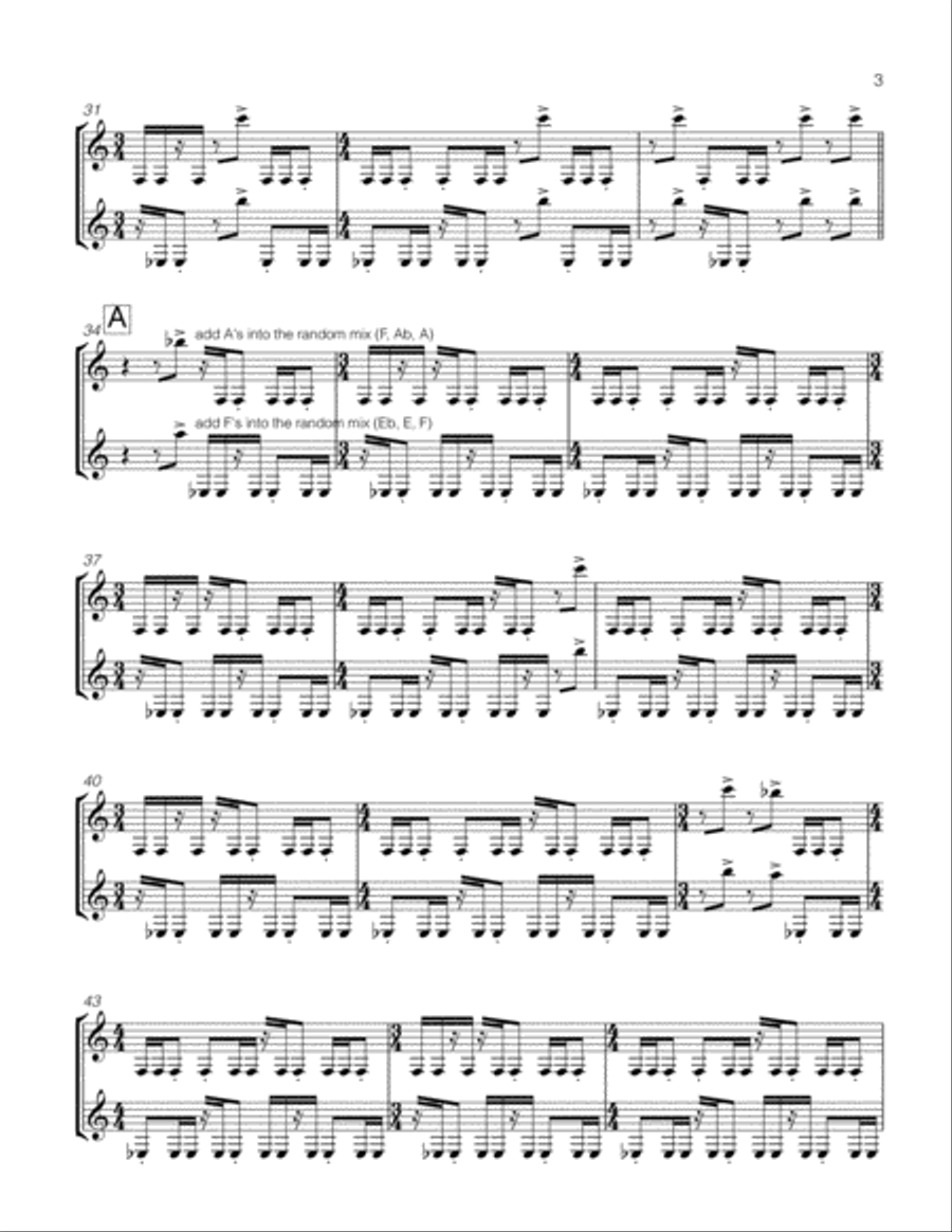 KNEE GAS (ON) for two bass clarinets Woodwind Ensemble scores gallery preview page 3