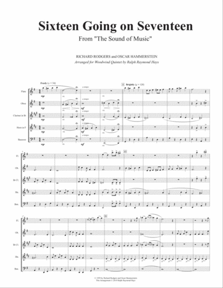 Sixteen Going On Seventeen Woodwind Quintet scores gallery preview page 2