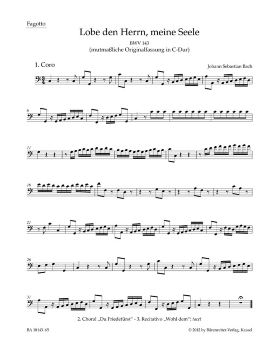 Praise thou the Lord, o my spirit, BWV 143 Bassoon scores gallery preview page 1