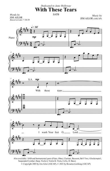 With These Tears - SATB (opt. W.W., Perc., Harp, Strings) image number null