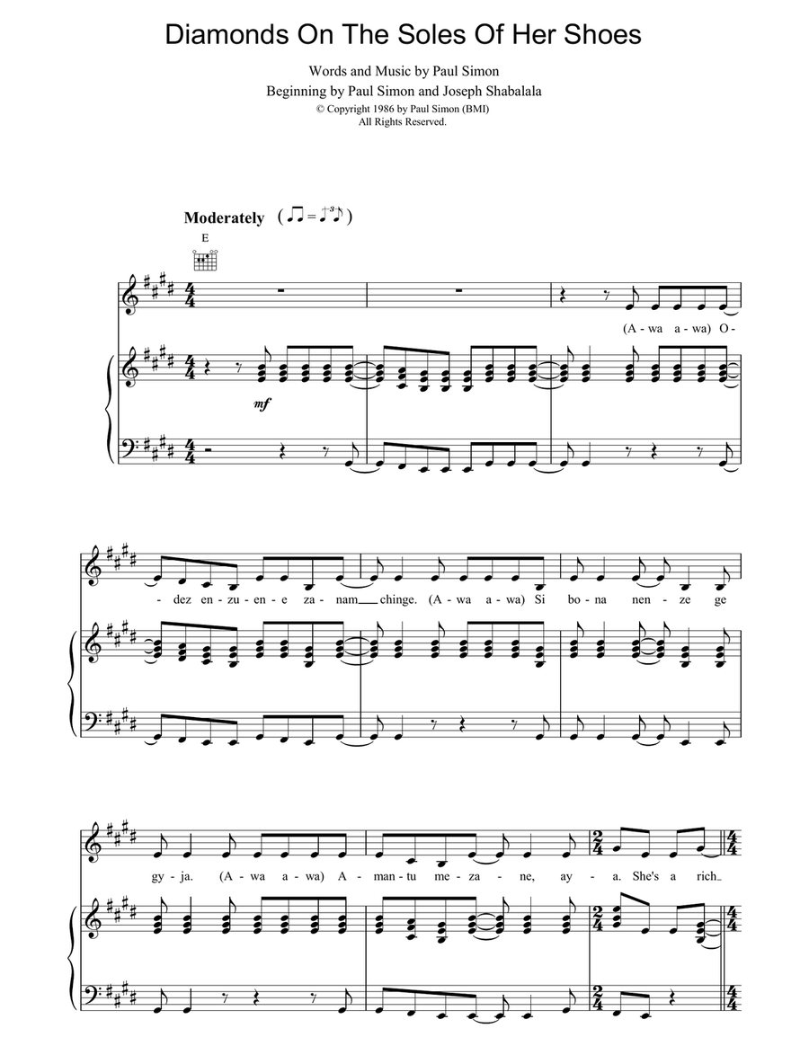 Diamonds On The Soles Of Her Shoes Piano, Vocal, Guitar scores gallery preview page 1