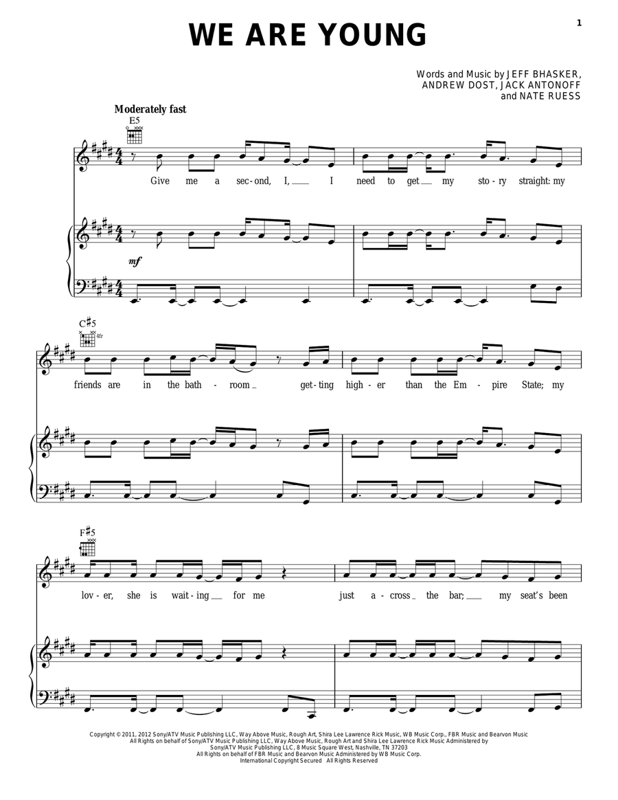 We Are Young Piano, Vocal, Guitar scores gallery preview page 1