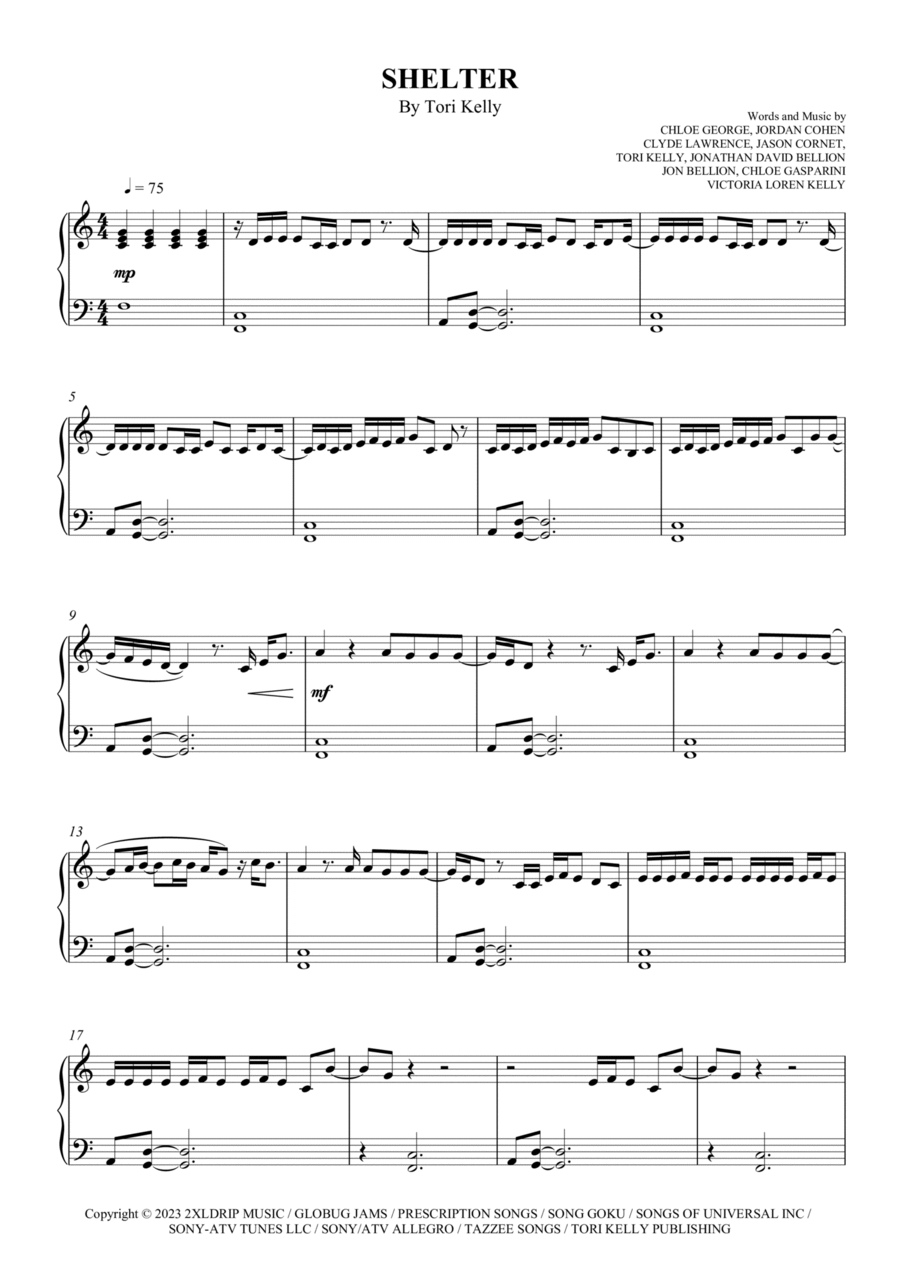 Shelter Shelter Easy Piano scores gallery preview page 1