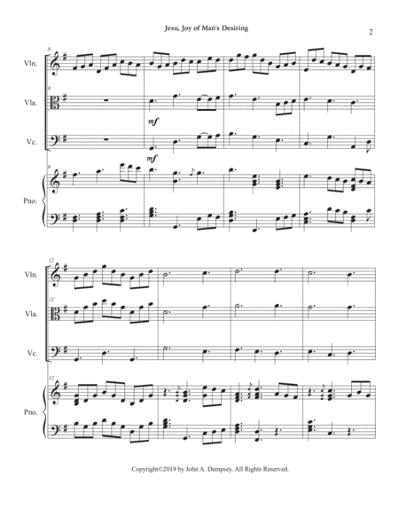 Jesu, Joy of Man's Desiring (Piano Quartet): Violin, Viola, Cello and Piano image number null