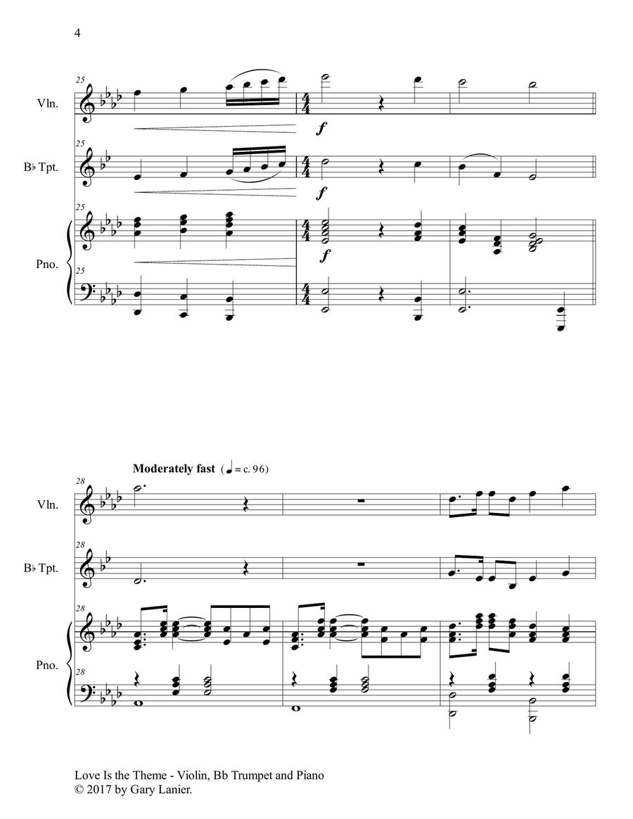 LOVE IS THE THEME (Trio – Violin, Bb Trumpet & Piano with Score/Parts) B-Flat Trumpet scores gallery preview page 5