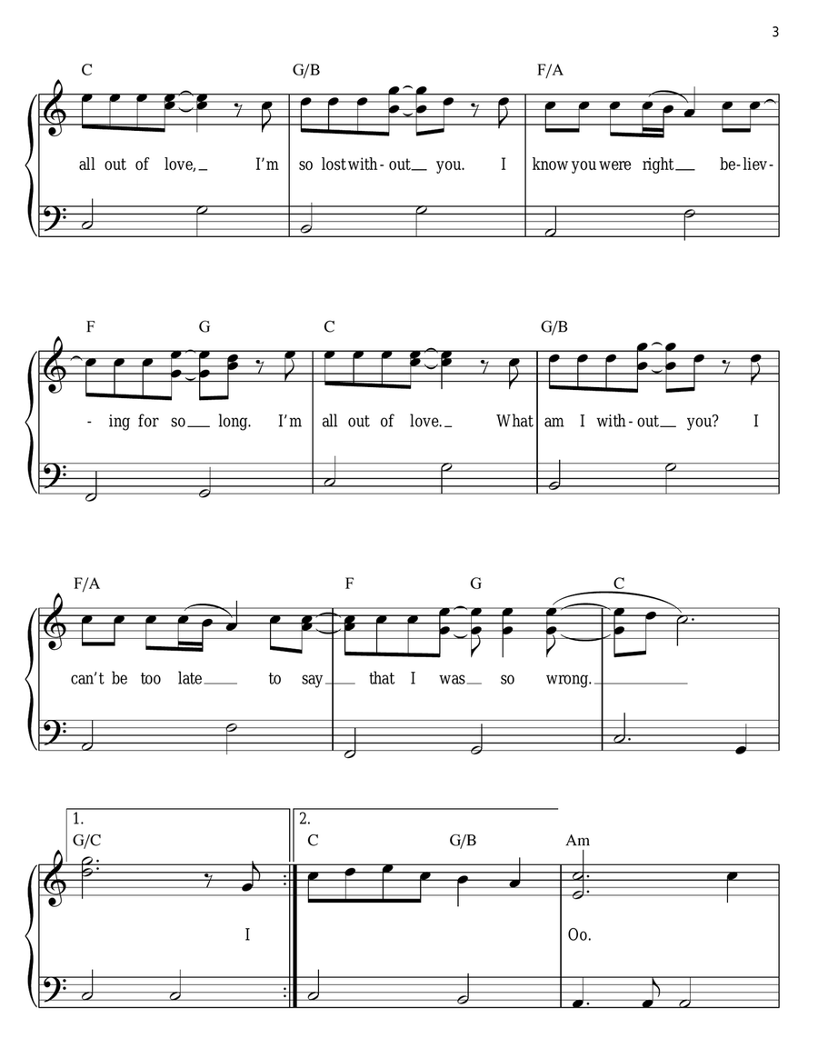 All Out Of Love Easy Piano scores gallery preview page 3