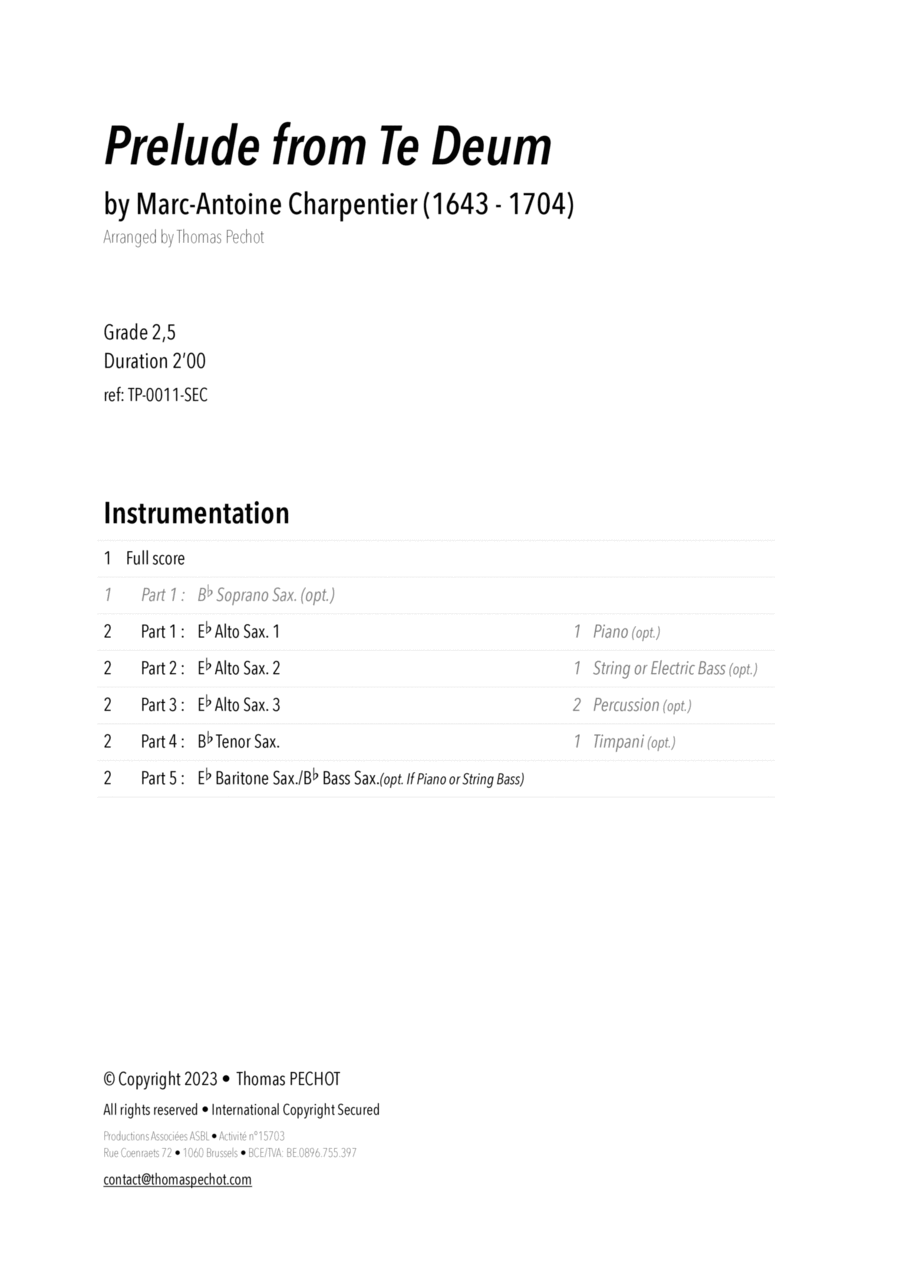 Prelude from Te Deum Woodwind Ensemble scores gallery preview page 1