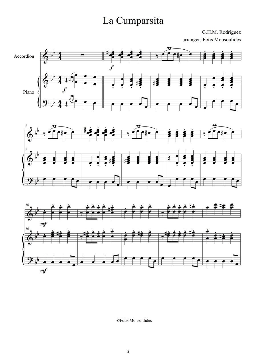 La cumparsita for accordion+piano La cumparsita for accordion+piano Piano scores gallery preview page 3