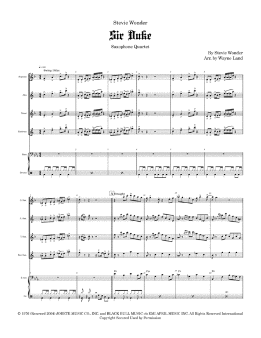 Sir Duke Saxophone Quartet scores gallery preview page 2