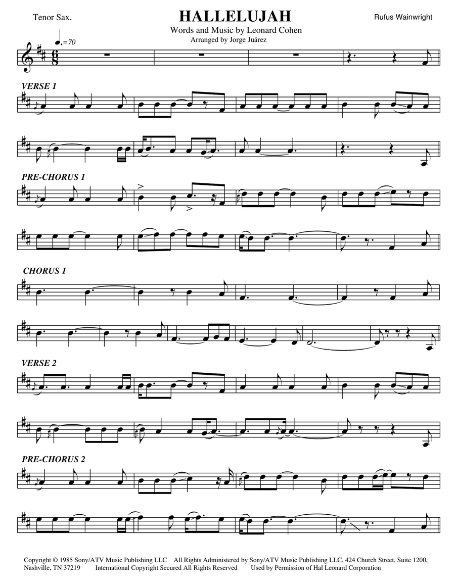 Hallelujah Tenor Saxophone scores gallery preview page 1