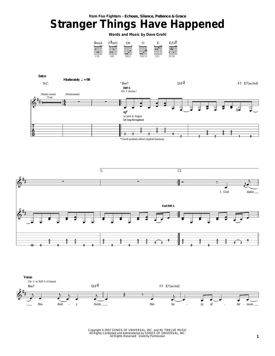 Stranger Things Have Happened Acoustic Guitar scores gallery preview page 1