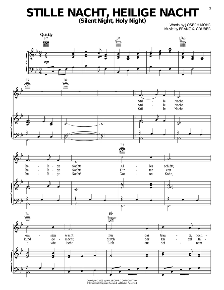 Stille Nacht Piano, Vocal, Guitar scores gallery preview page 1