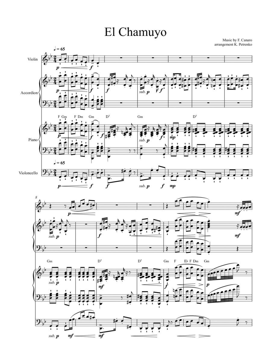 Francisco Canaro - El Chamuyo Piano Trio scores gallery preview page 1