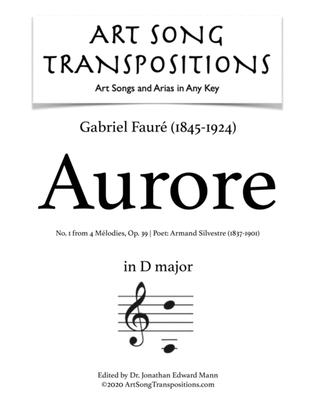 Book cover for FAURÉ: Aurore, Op. 39 no. 1 (transposed to D major)
