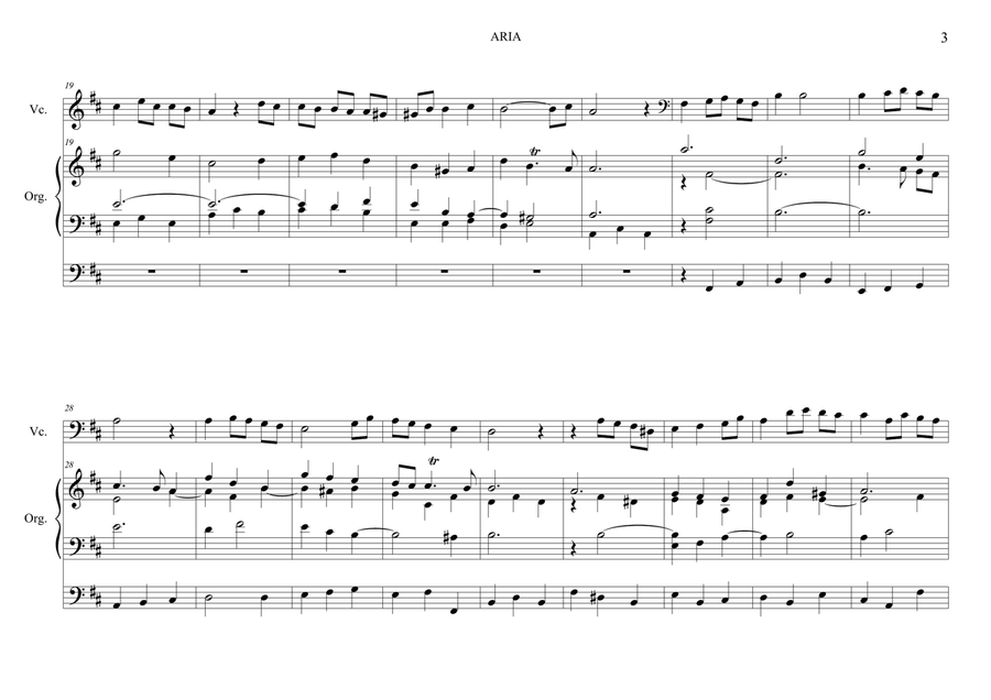 HANDEL - ARIA - HWV 330 - Arr. for Cello and Org. With Cello Part. String Duet scores gallery preview page 3