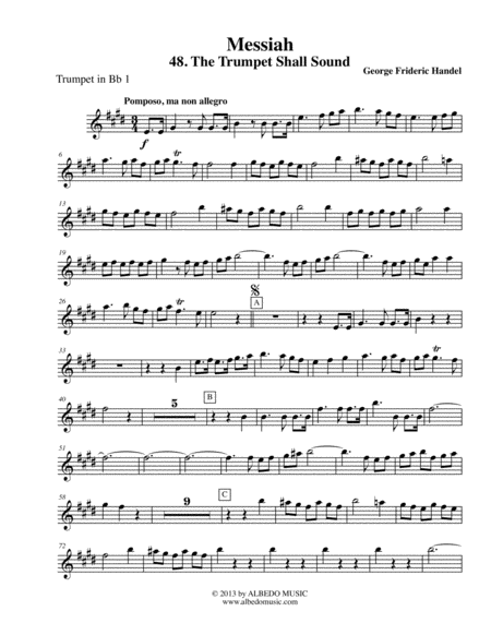 Handel Messiah - Trumpet in Bb 1 (Transposed Part), HWV 56