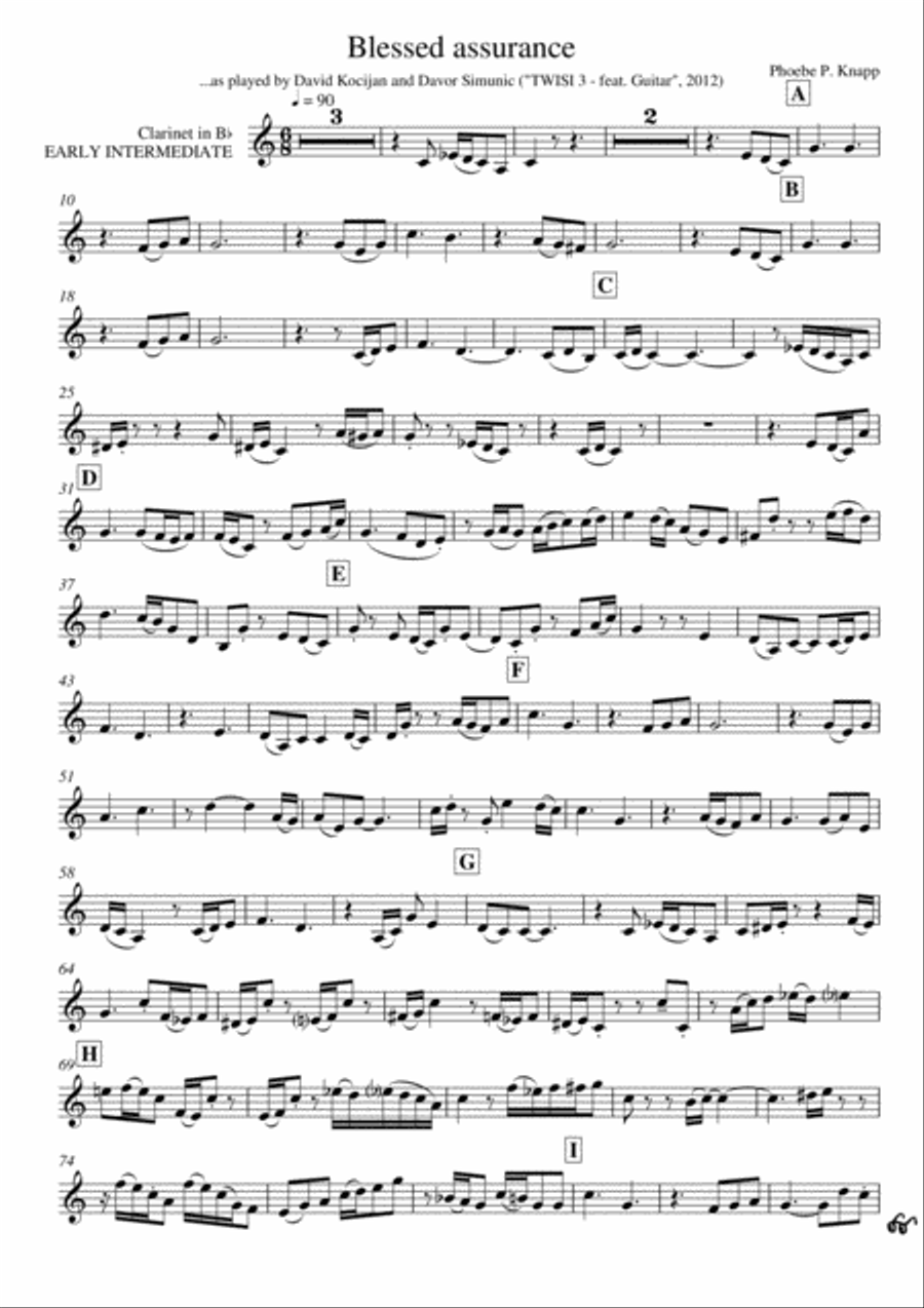 Blessed assurance (clarinet & guitar chords) - EARLY INTERMEDIATE Clarinet scores gallery preview page 2
