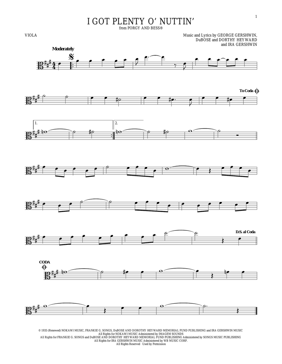 I Got Plenty O' Nuttin' Viola Solo scores gallery preview page 1