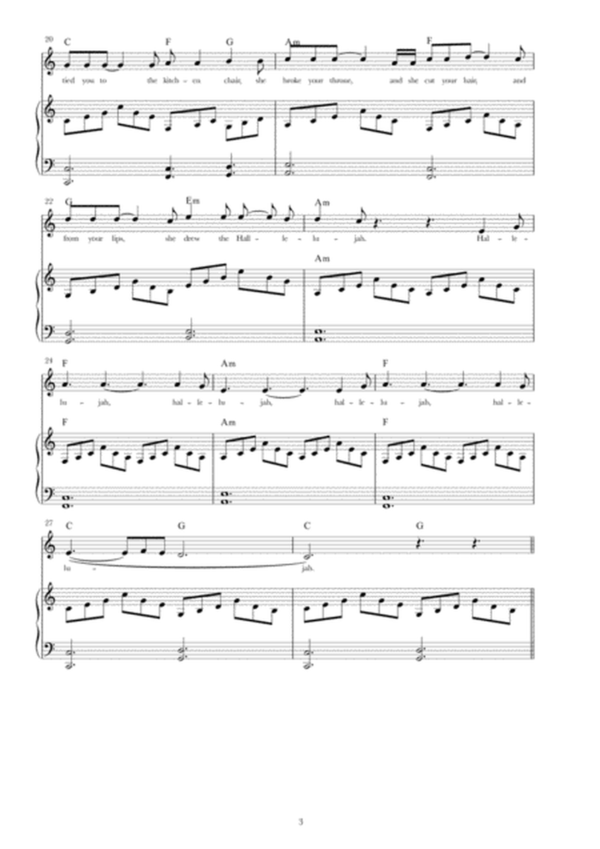 Hallelujah for Early Intermediate Voice with Piano Accompaniment, Parts and Lead sheet music by Leonard Cohen image number null