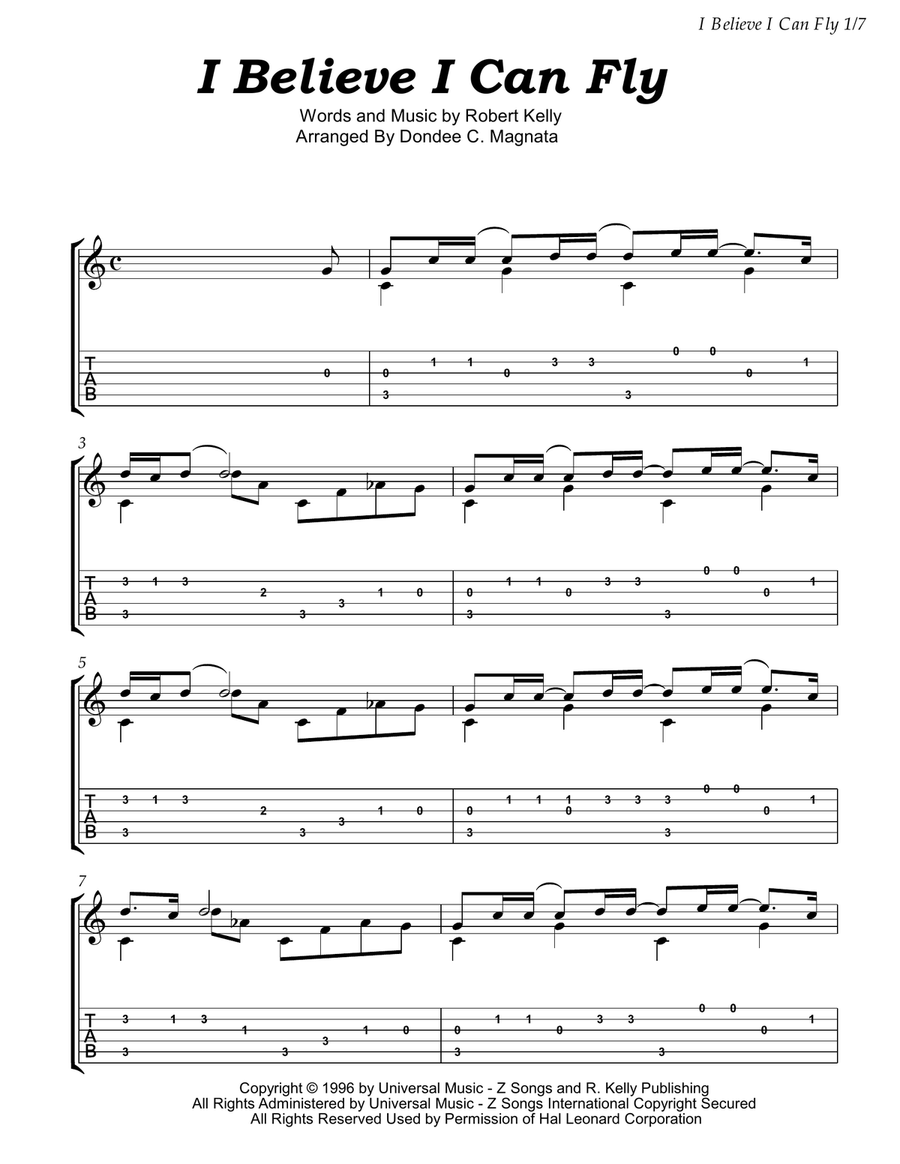 I Believe I Can Fly Guitar Tablature scores gallery preview page 1