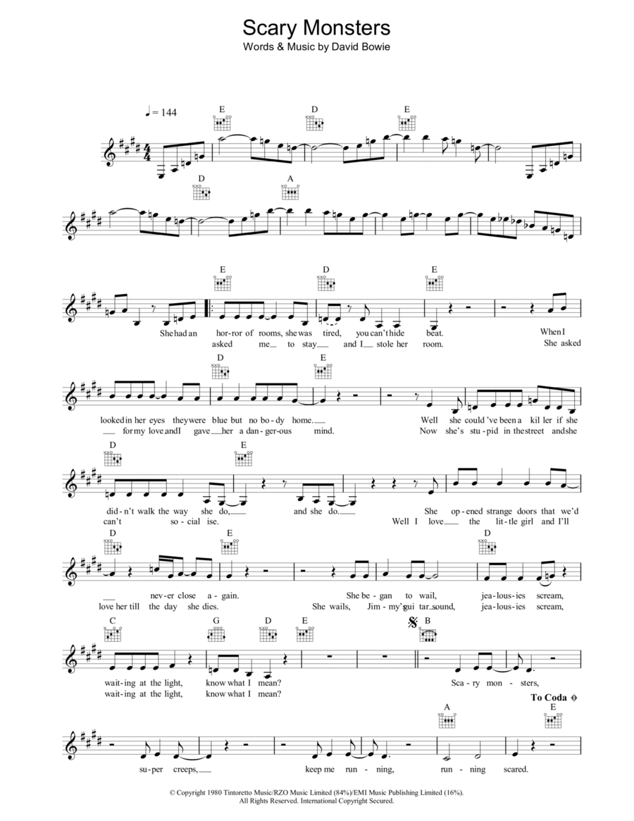 Scary Monsters Piano scores gallery preview page 1