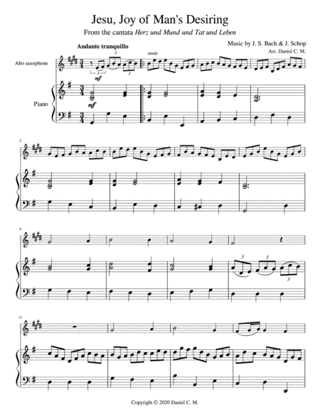 Jesu, Joy of Man's Desiring (alto sax and piano) image number null