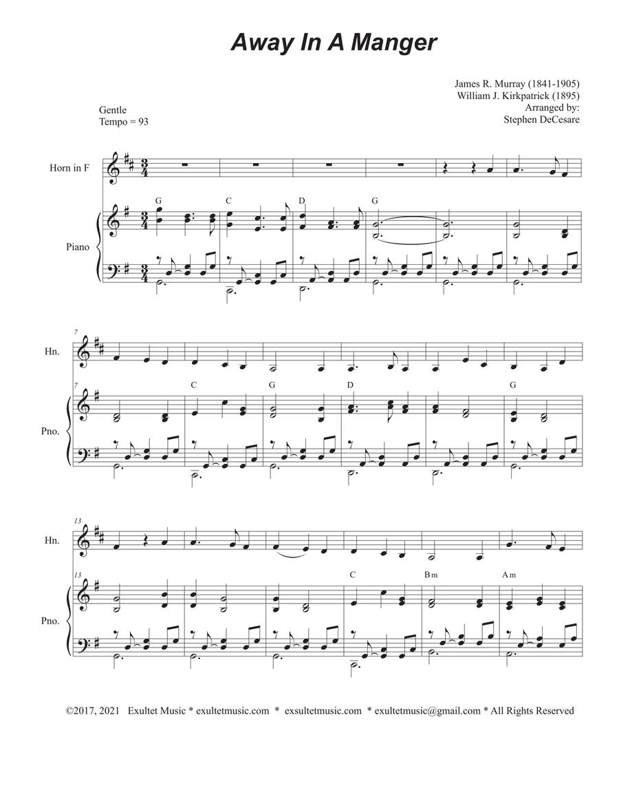 Away In A Manger (French Horn solo and Piano) Piano scores gallery preview page 1
