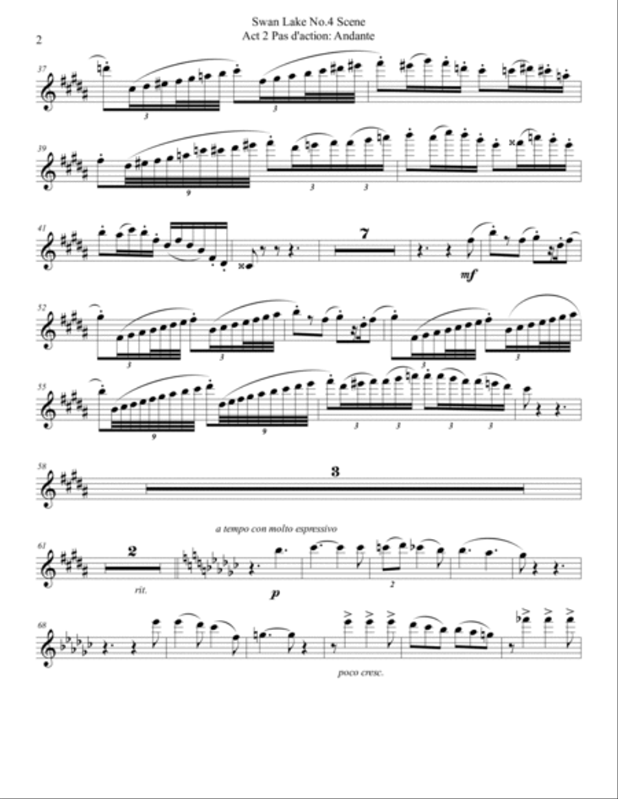 Swan Lake violin solo from Act 2 scene 4 introduction Violin Solo scores gallery preview page 2