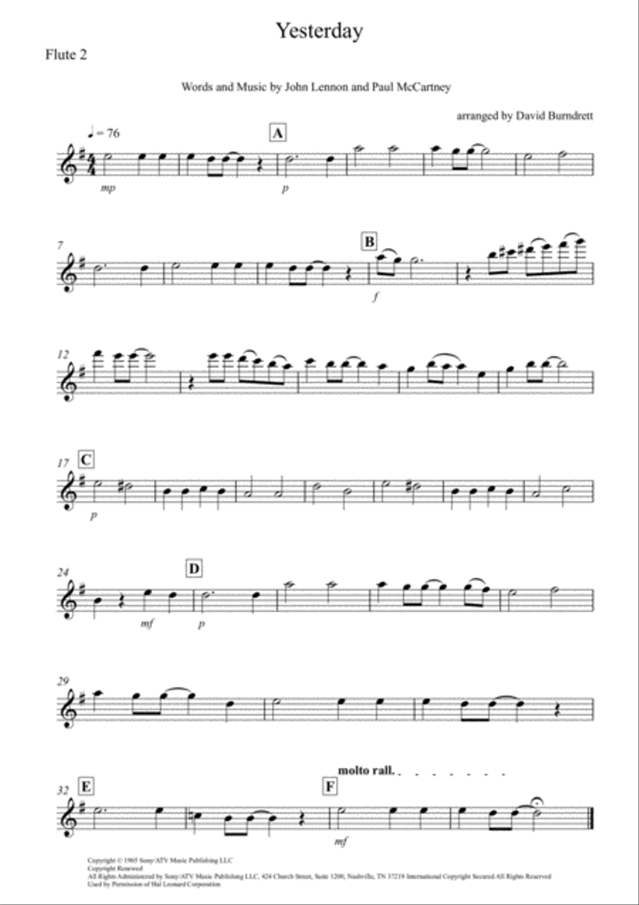 Yesterday Flute Solo scores gallery preview page 4