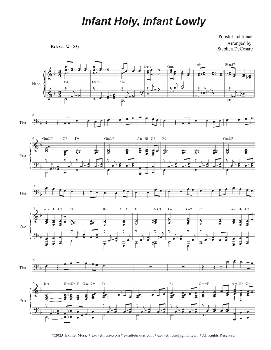 Infant Holy, Infant Lowly (Trombone solo and Piano) Piano scores gallery preview page 1