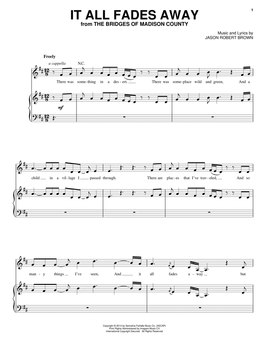 It All Fades Away (from The Bridges of Madison County) Piano, Vocal, Guitar scores gallery preview page 1