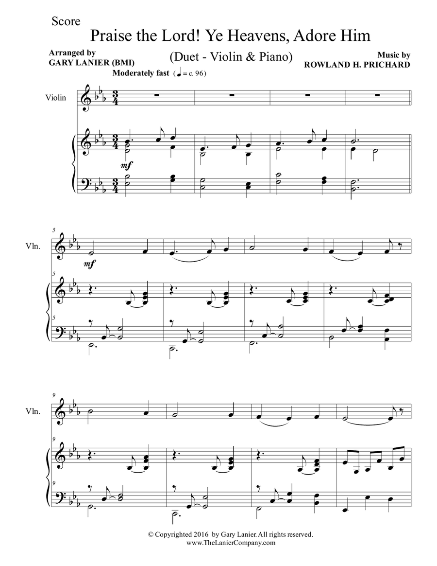 PRAISE THE LORD! YE HEAVENS, ADORE HIM (Duet – Violin & Piano with Score/Part) Violin Solo scores gallery preview page 2