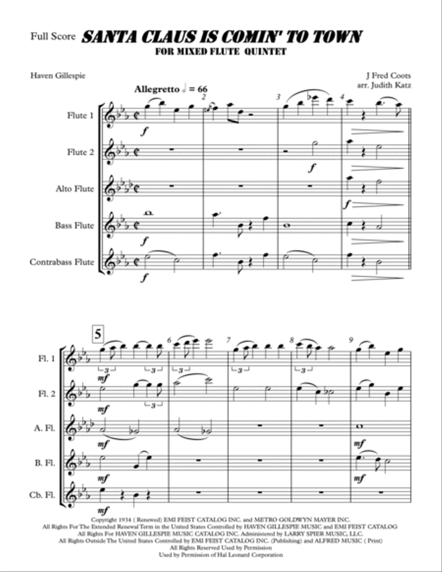 Santa Claus Is Comin' To Town Woodwind Quintet scores gallery preview page 2