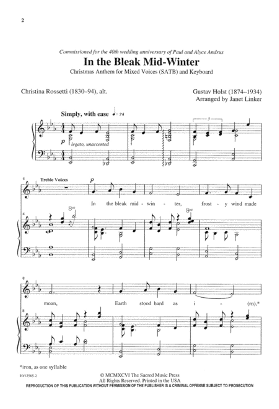 In the Bleak Midwinter 4-Part scores gallery preview page 2