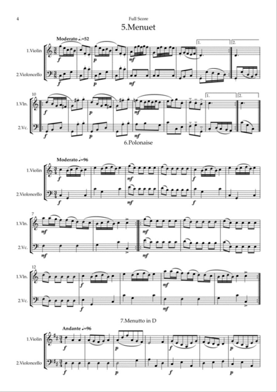Mozart (Leopold): Notenbuch für Wolfgang (Notebook for Wolfgang) (Part 1, Nos.1 - 16) — string duet String Duet scores gallery preview page 4