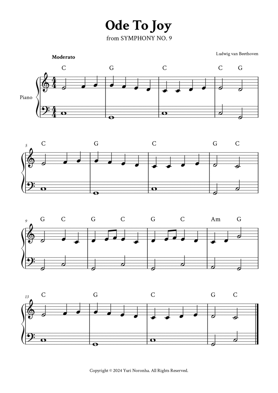 Ode To Joy - Easy Piano (C Major - with Chords) Easy Piano scores gallery preview page 1