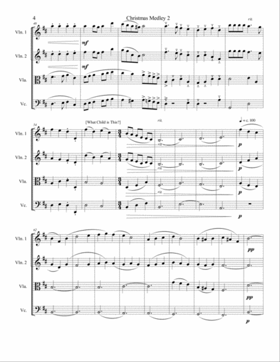 A Second Christmas Medley for String Quartet String Quartet scores gallery preview page 4