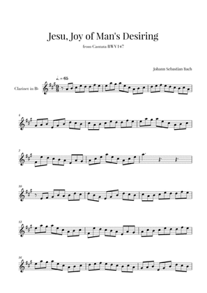 Bach - Jesu, Joy of Man's Desiring for Clarinet in Bb