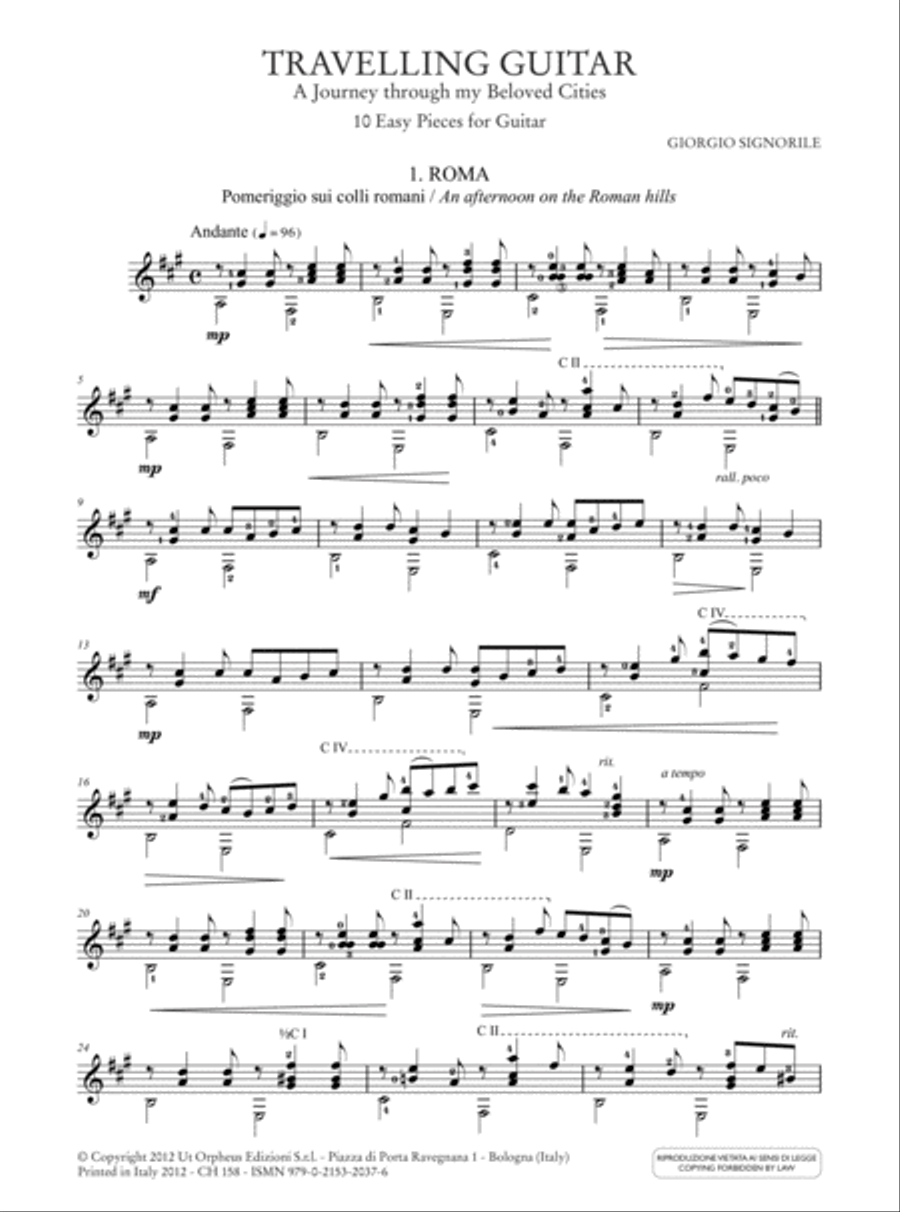 Travelling Guitar. A Journey through my Beloved Cities. 10 Easy Pieces for Guitar (+mp3 files) Acoustic Guitar scores gallery preview page 2