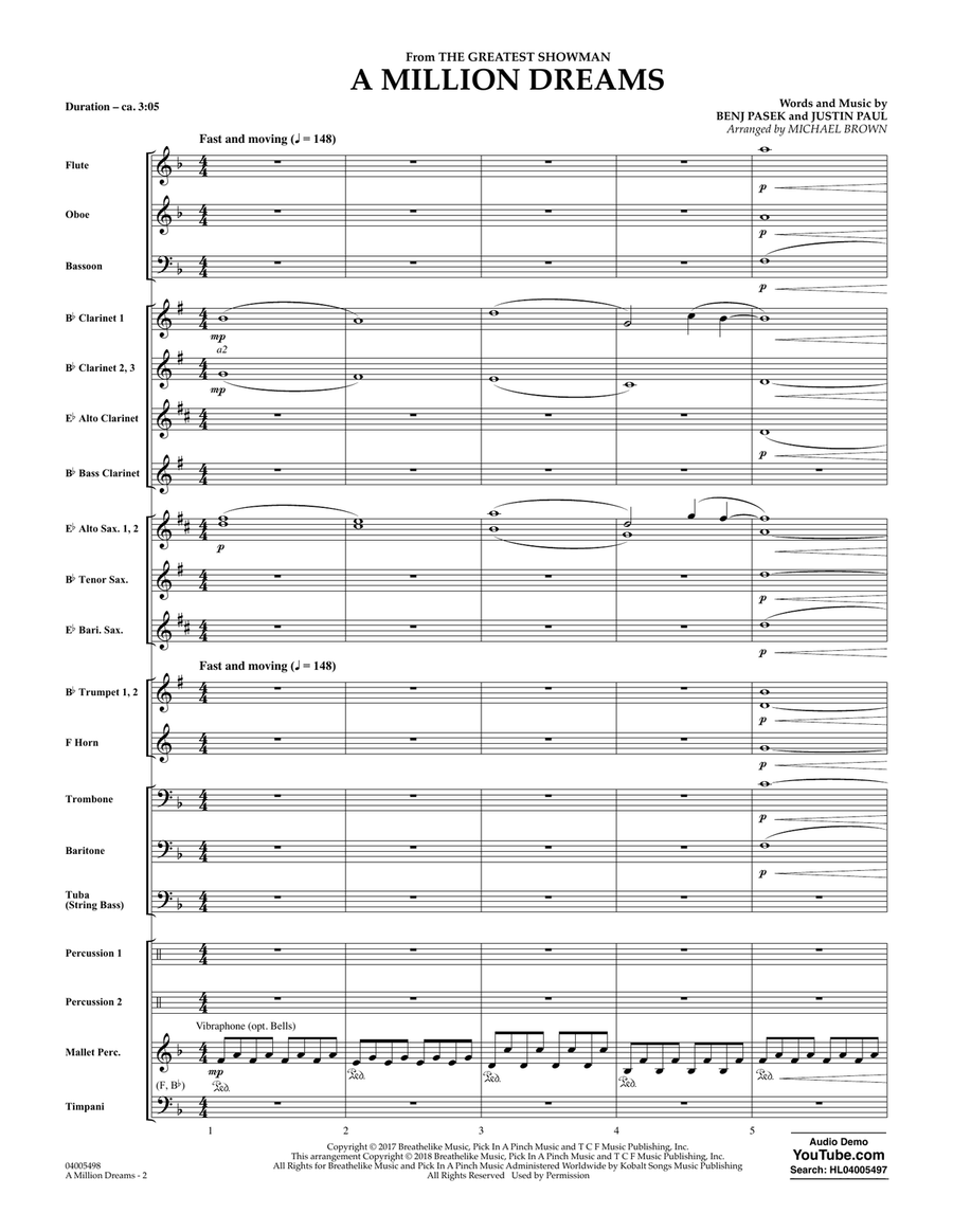 A Million Dreams (from The Greatest Showman) (arr. Michael Brown) - Full Score Concert Band scores gallery preview page 2