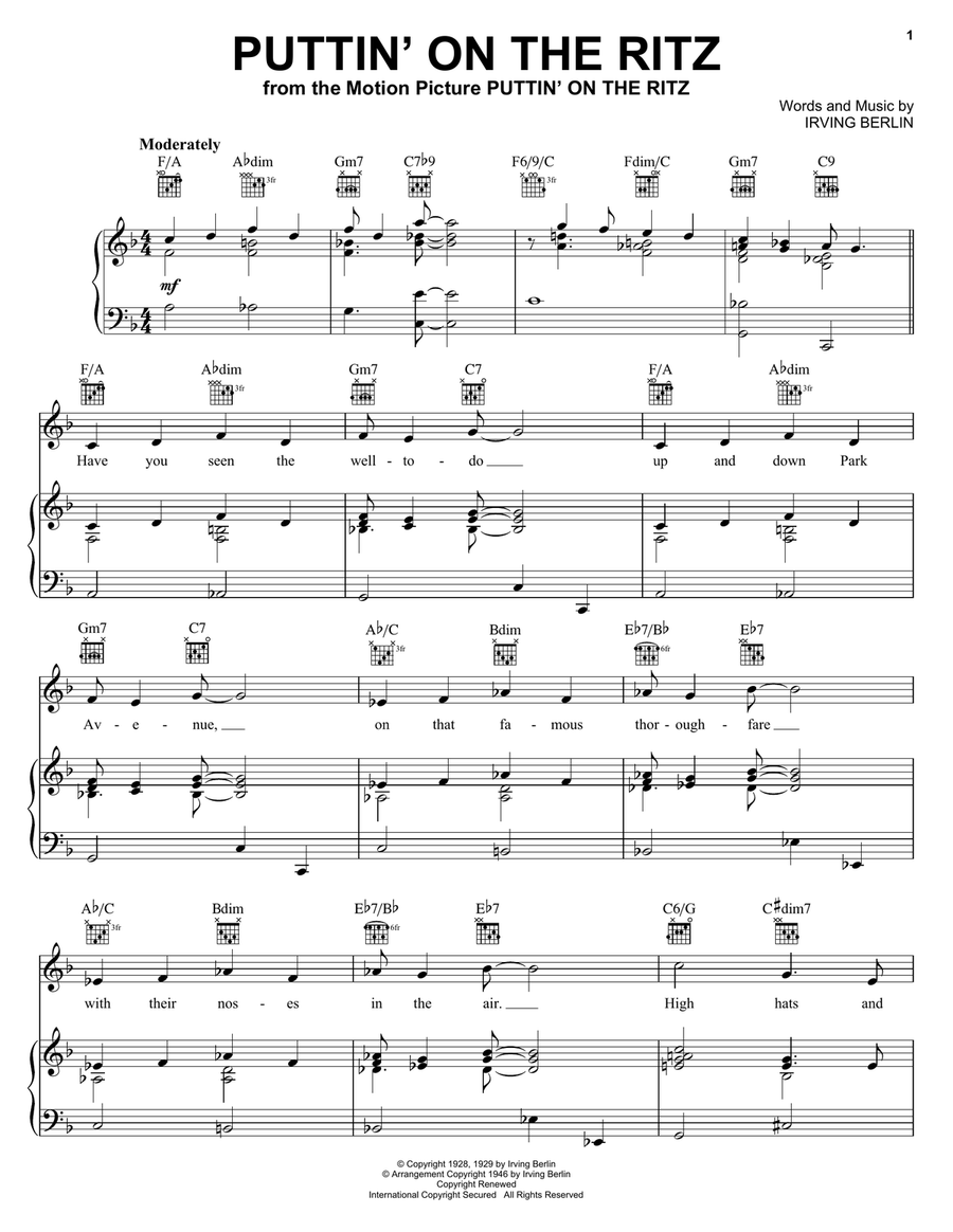 Puttin' On The Ritz Piano, Vocal, Guitar scores gallery preview page 1