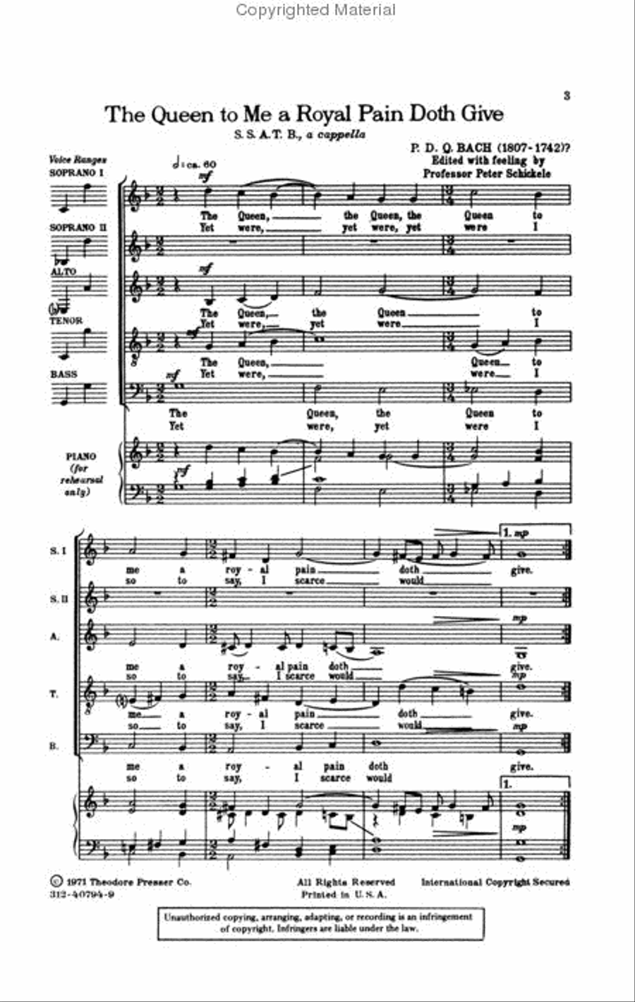 The Queen To Me A Royal Pain Doth Give SSATB scores gallery preview page 2