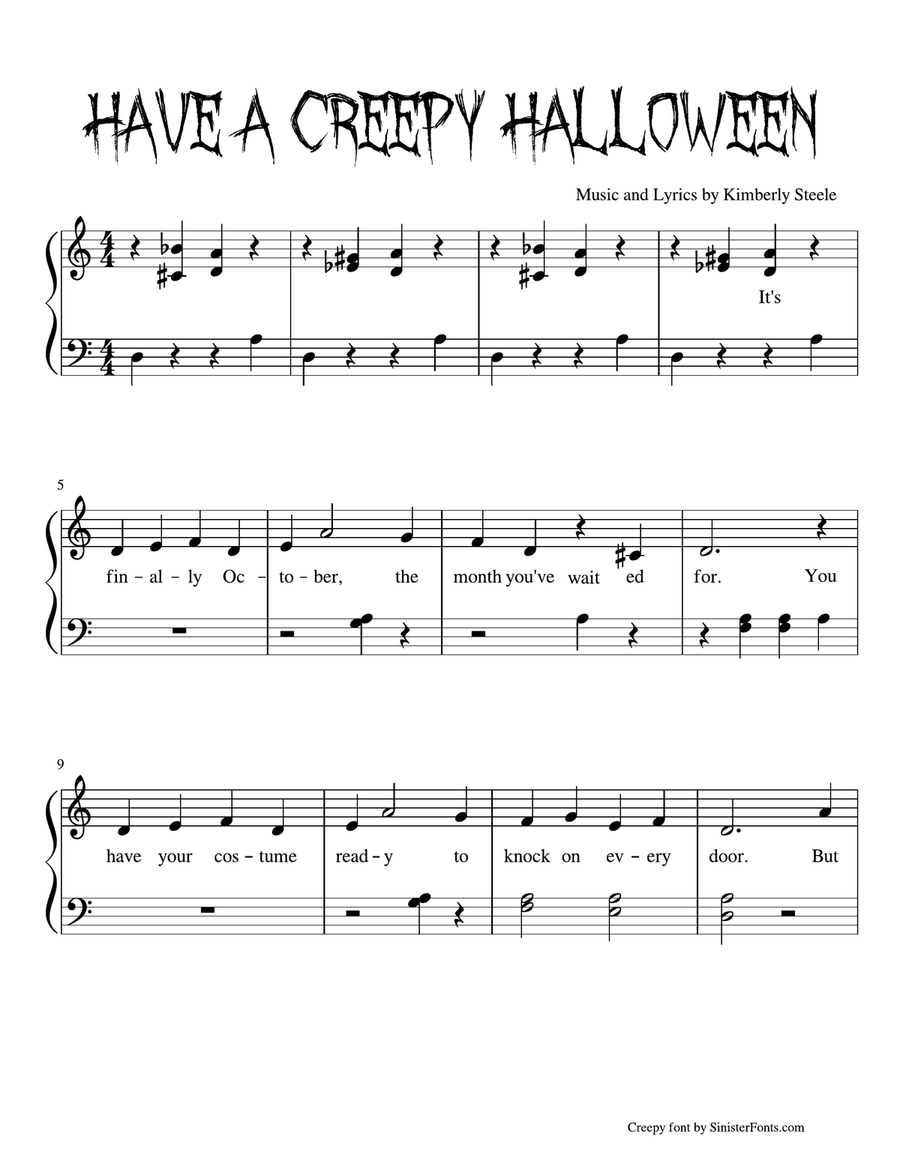 Halloween Music: Have A Creepy Halloween Easy Piano scores gallery preview page 1