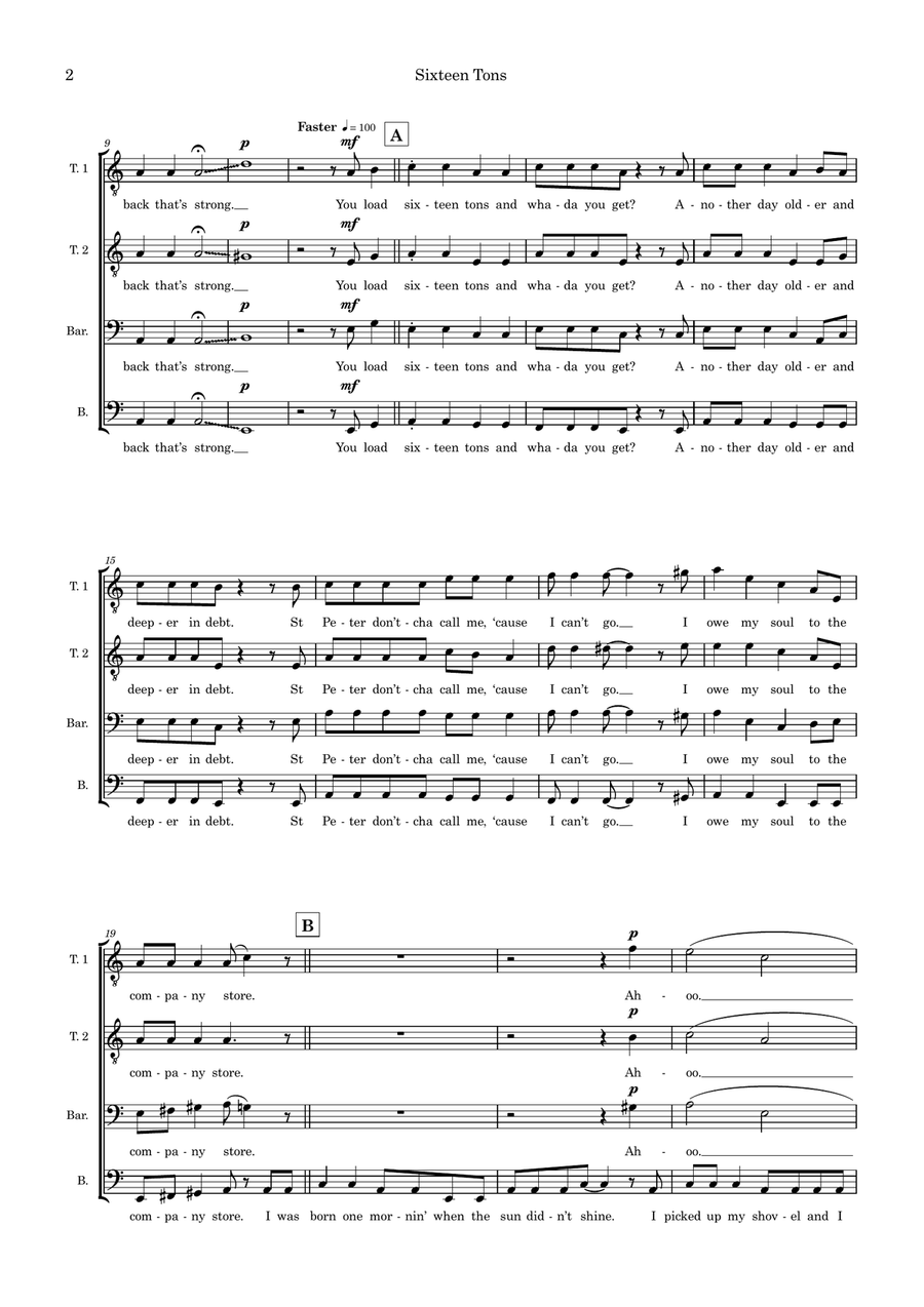 Sixteen Tons (arr. Sam Burns) TTBB scores gallery preview page 2