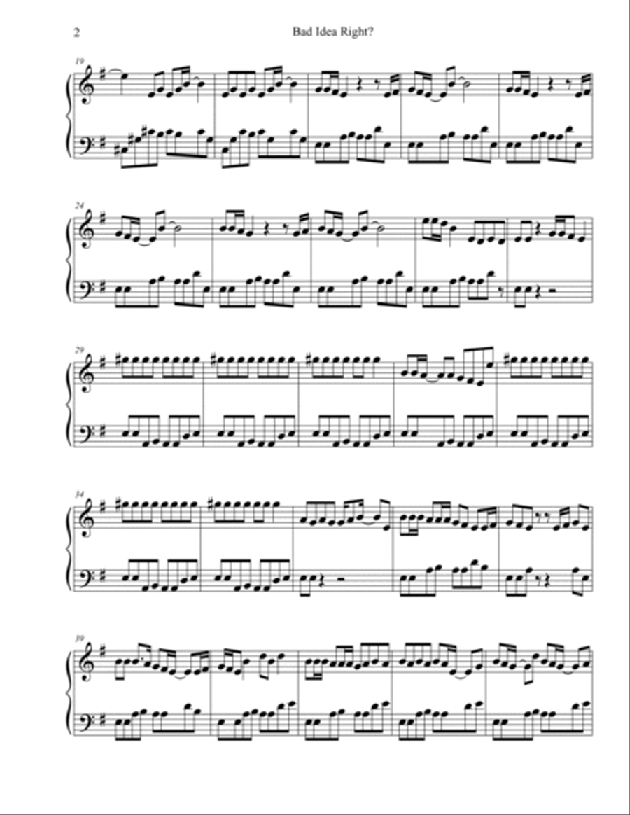 Bad Idea Right? Piano Solo scores gallery preview page 2