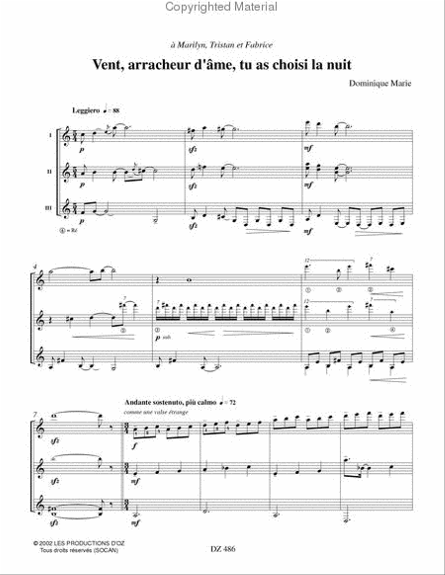 Vent arracheur d'âme, tu as choisi la nuit Guitar Ensemble scores gallery preview page 2
