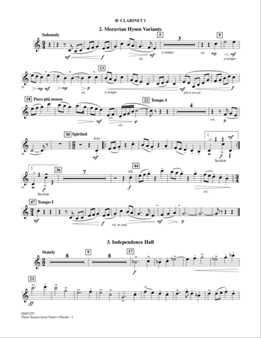 Three Scenes From Penn's Woods - Bb Clarinet 1 Concert Band scores gallery preview page 2