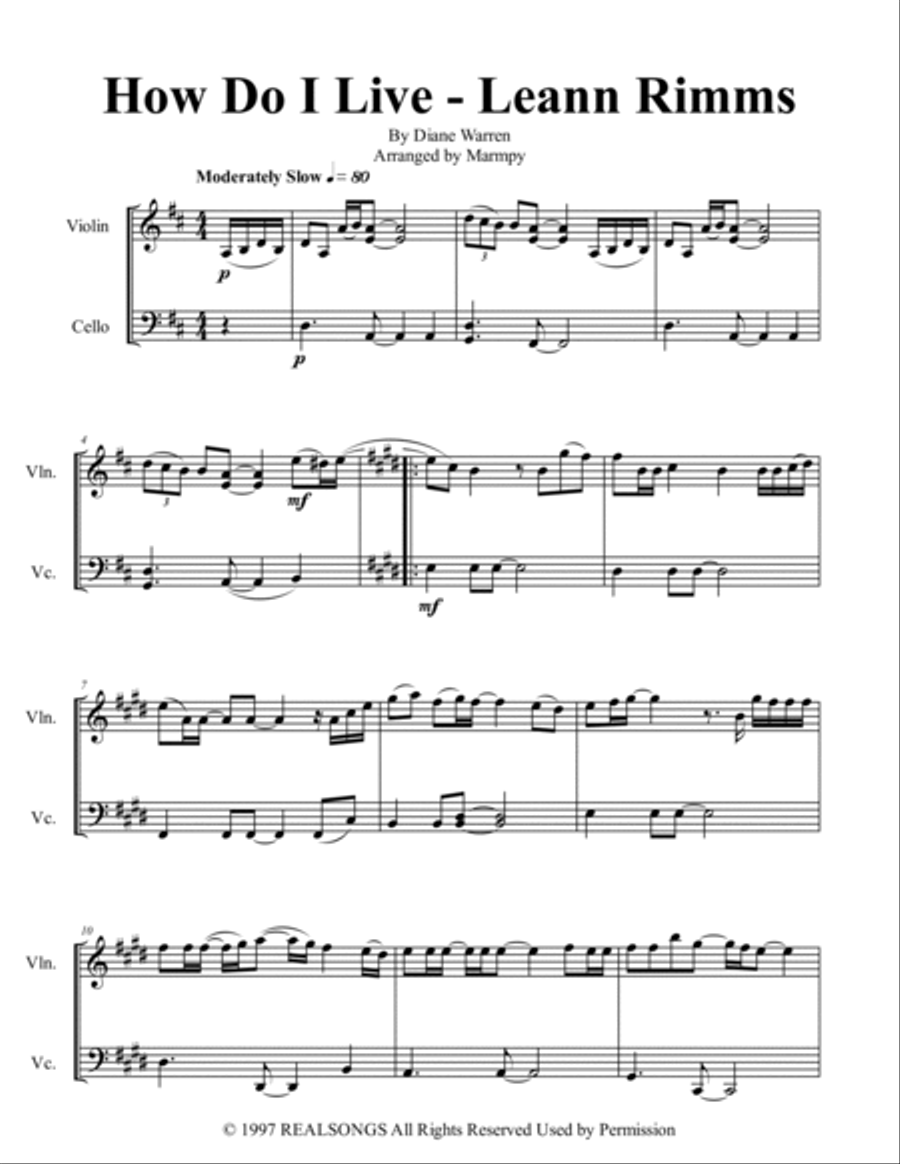How Do I Live String Duet scores gallery preview page 2