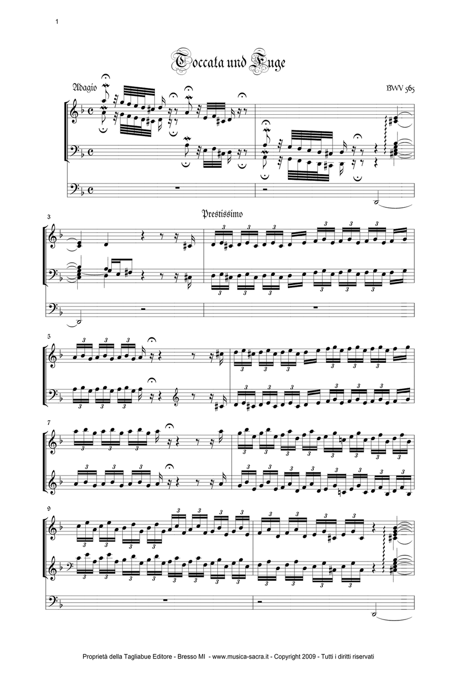 TOCCATA AND FUGUE in D minor - BWV 565 - J.S.Bach Organ Solo scores gallery preview page 1